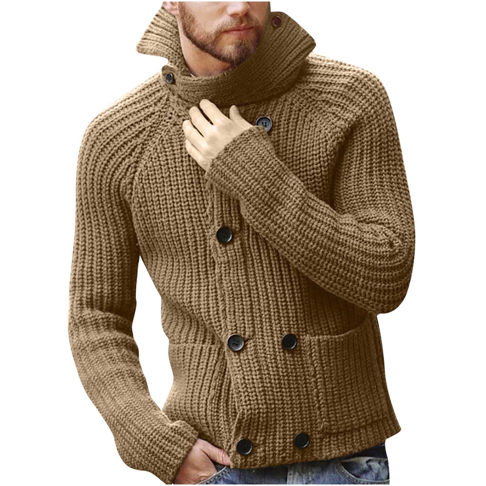 Odeerbi Sweaters For Men Fall Winter Sweaters Turtleneck Sweater Trendy 2025 Long Sleeve Pullover Double Breasted 2025 Long Sleeve Khaki